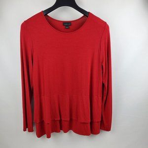 J Jill Rayon Long Sleeve Pullover Tunic Bottom Ruffle Design Womens Large Red